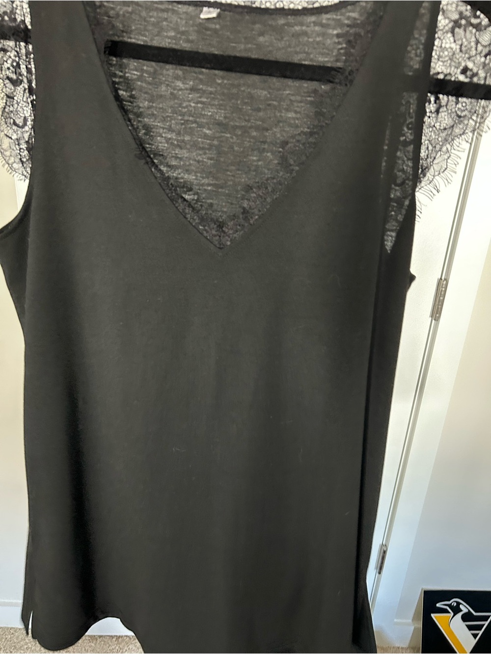 Women's Black Lace-Trim V-Neck Tunic Top